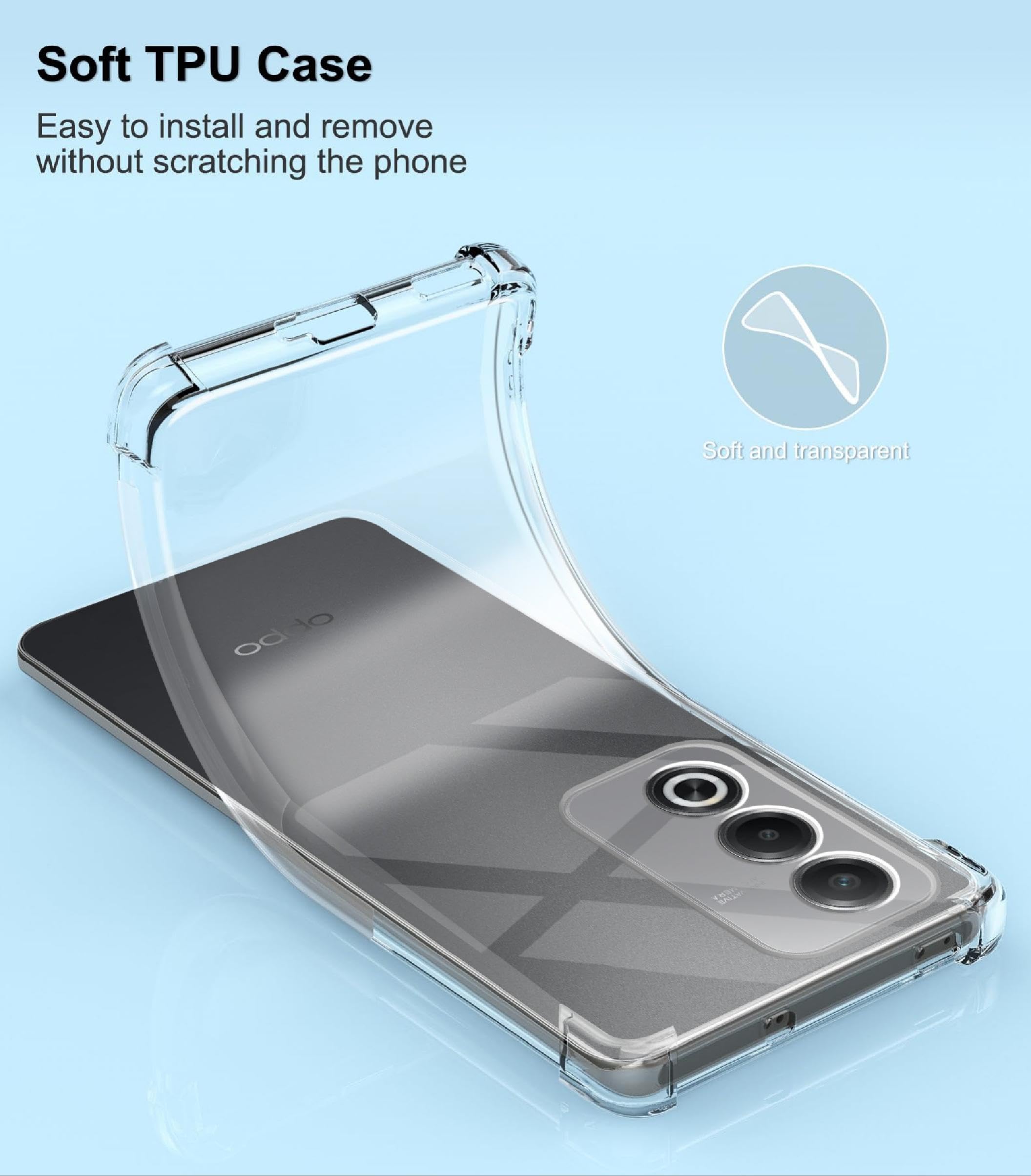 Protección Teléfono Funda Con Cuerda Para OPPO A15 Orgstyle - TPU Transparente, Collar Ajustable, Color Rosa Funda Transparente Tpú Colgante