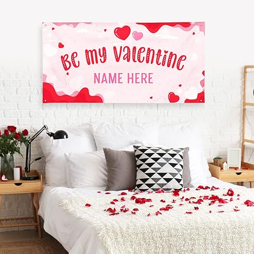 Miniatura 60 de Cartel de fondo personalizado para el día de San Valentín, decoración de San Valentín, letrero de vinilo con texto en inglés "Be My Valentine