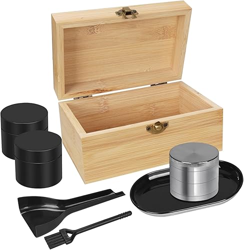 Miniatura 9 de Caja de almacenamiento con hebilla, kit combinado de caja de almacenamiento de madera premium con 2 tarros de almacenamiento, juego de bandejas, 5