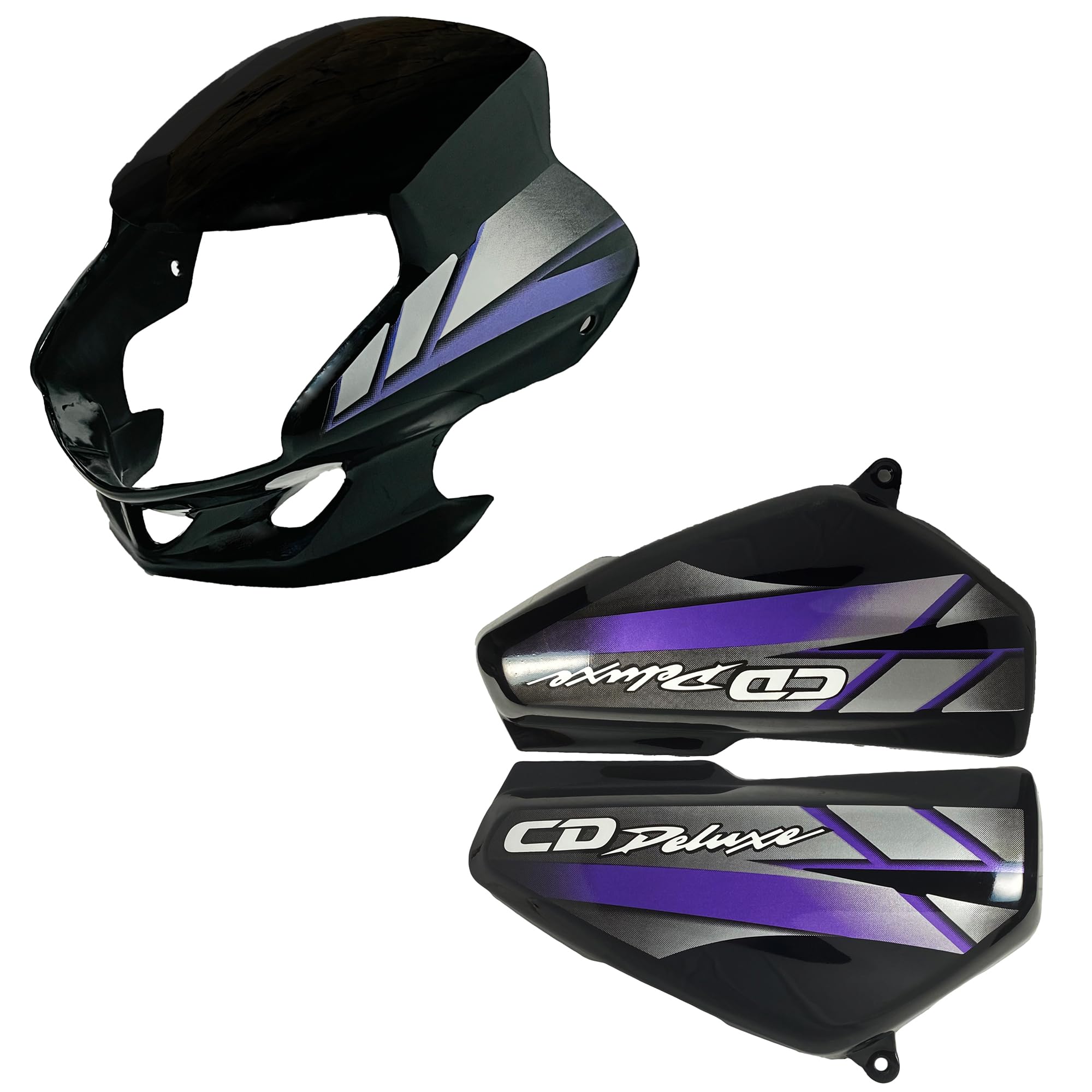 Shree Premium Front Fairing Visor and Side Panel Cover Combo Set | Premium Quality Bike Body Parts (Cd deluxe black blue)-image-38