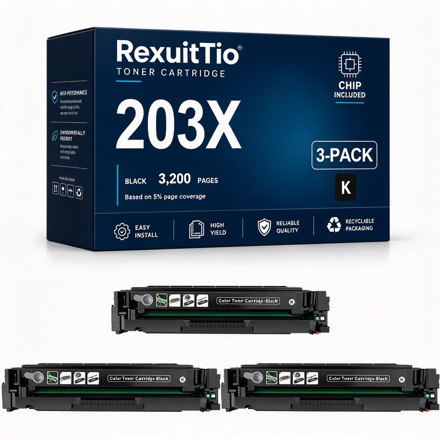 Remplacement de Cartouche de Toner Compatible 203X à Haut rendement pour CF540A avec la dernière Puce, Convient à l'imprimante Laser HP Color LaserJet Pro MFP M281fdw 281fdn M280nw M2, Noir