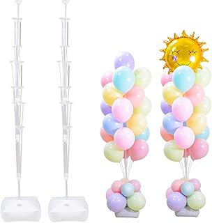 2 Set Balloon Column Stand Kit-5.3 Ft Tall, Reusable Adjustable Height,Can Hold 19 Balloons, For Table or Floor,for Birthd...