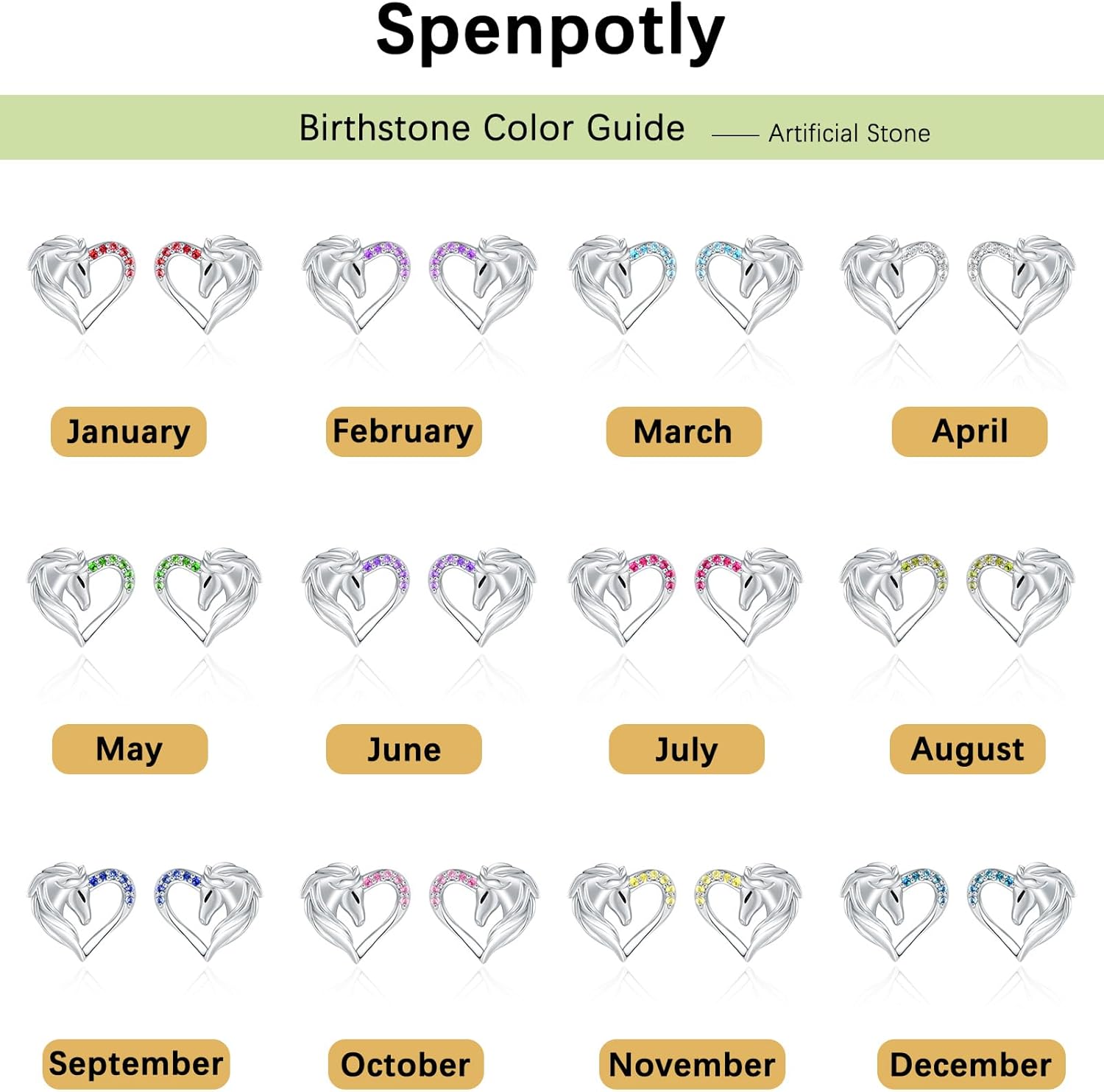 925 Sterling Silver Horse Birthstone Stud Earrings Hypoallergenic Heart Horse Ear Studs for Women Animal Earrings Birthday Jewelry Gifts for Daughter - Image 6