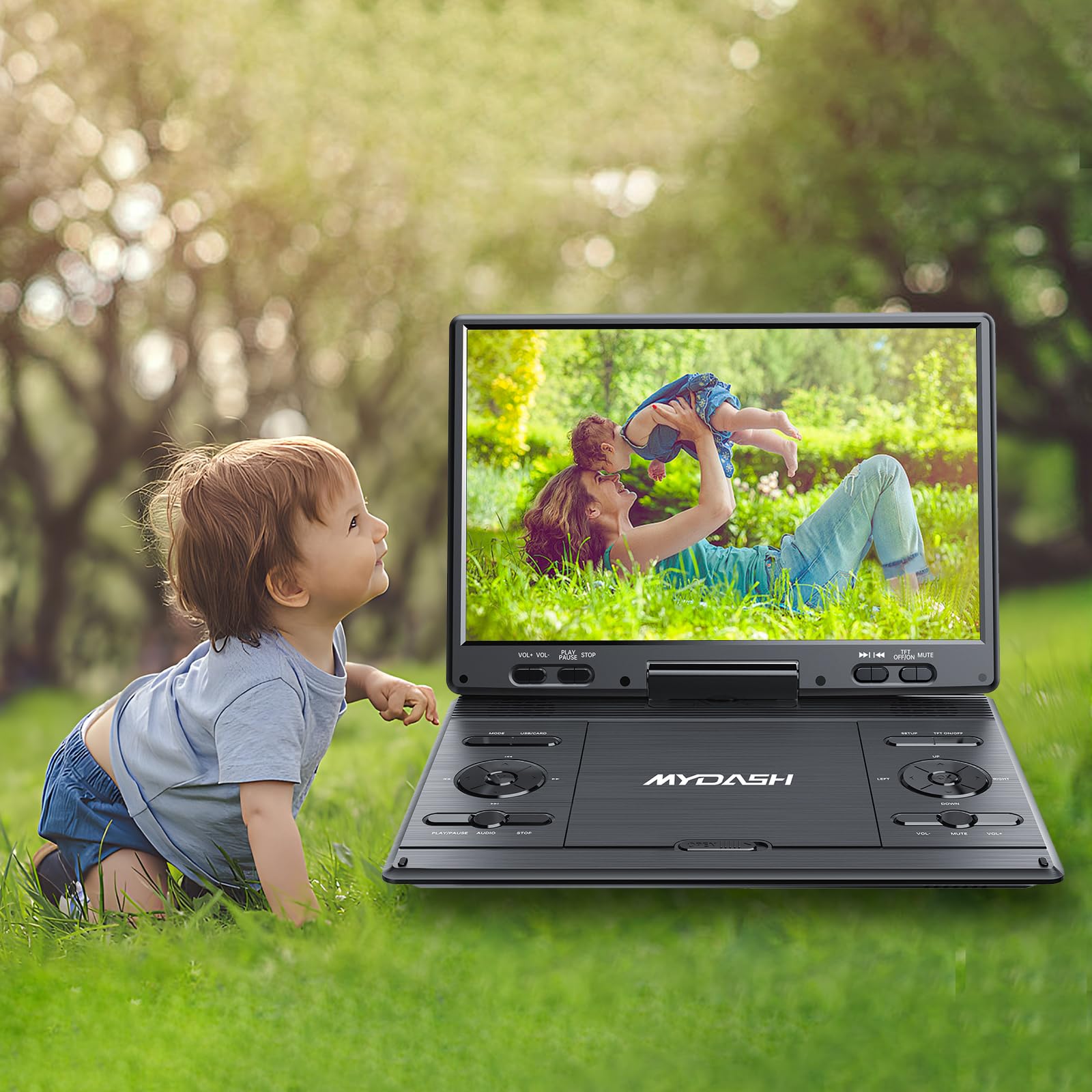 Lettore DVD Portatile da 14,9" per Auto con Schermo HD Orientabile da 12,5" - Supporto Poggiatesta, CD Player con Proiettore TV Sync, Porta USB/SD per Bambini