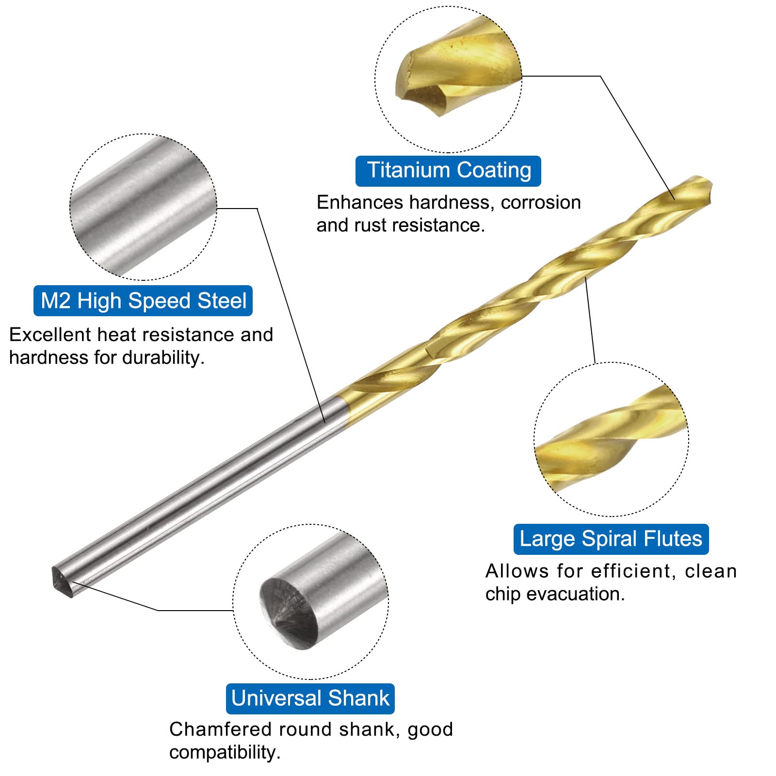 Set di maschi e punte da trapano, 2 maschi per filettatura a scanalatura dritta UNC 5-40 e 2 punte elicoidali da trapano da 2,6 mm rivestite in titanio, utensili per filettatura e maschiatura HSS65
