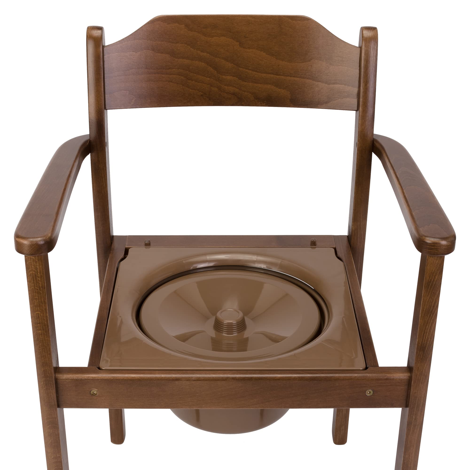 Hygienischer Toilettenstuhl DUHA Nachtstuhl aus hochwertiges Holz Herausnehmbarer Eimer mit Deckel Zertifizierte Toilettenhilfe (Dunkelbraun)