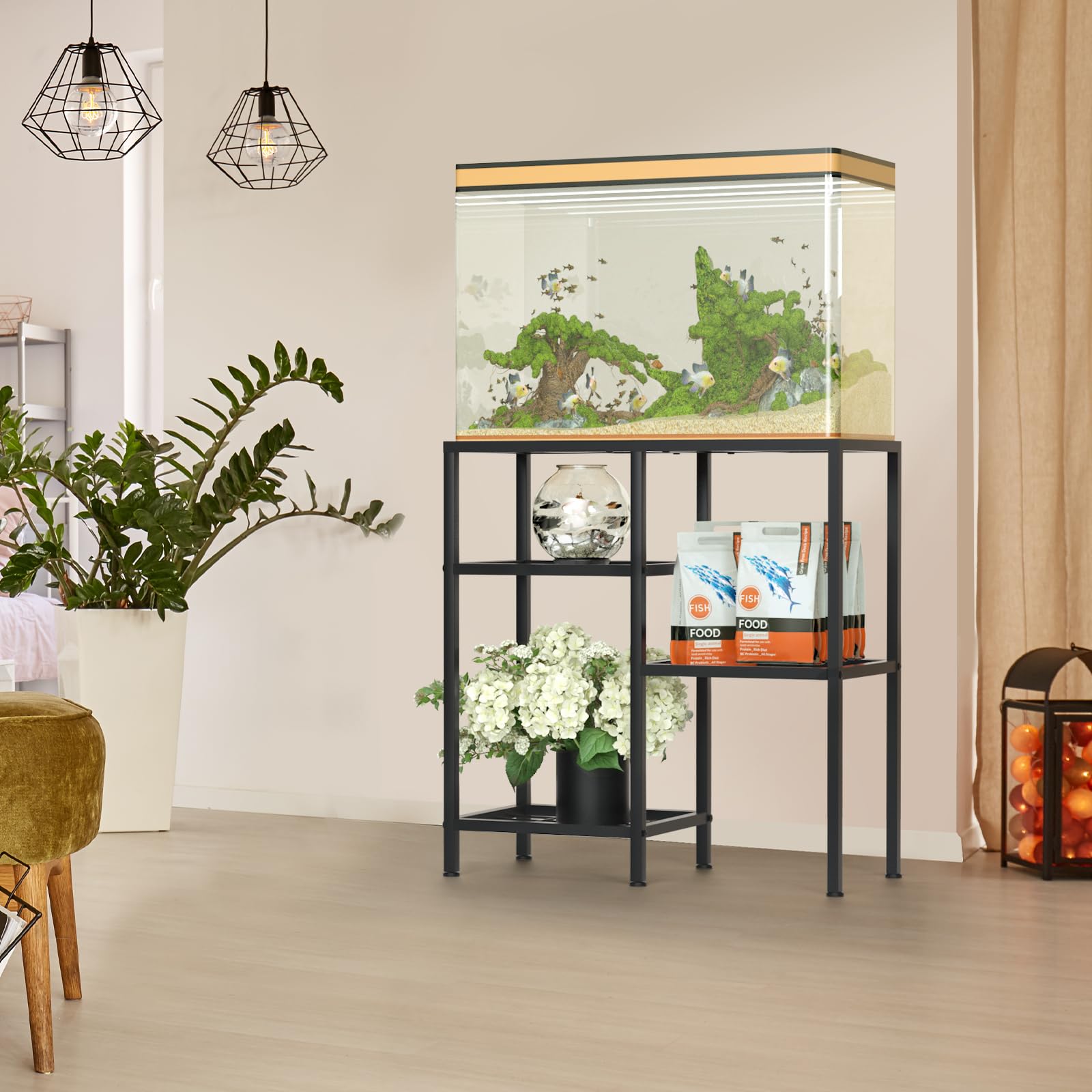 YBING Support d'aquarium de 20 gallons avec étagère en métal à 3 niveaux, noir