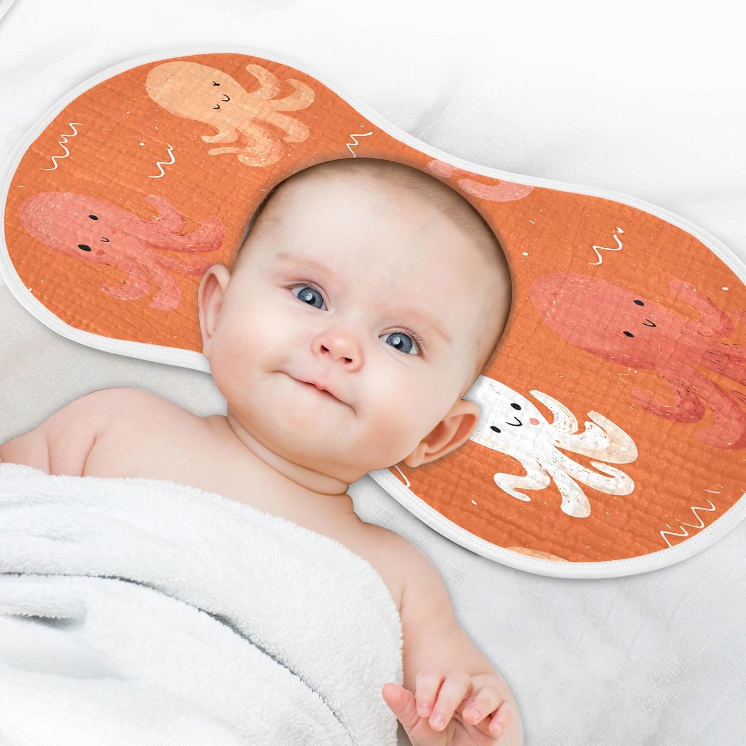 Cute Octopuses Pattern Baby Burp Cloths -4Pcs Soft Absorbent Muslin Washcloths Bibs Face Towel for Newborn Boys Girls 22 x 11 Inch