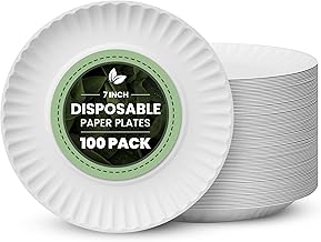Vivo Technologies 100-Pack of 7-inch Disposable Paper Plates 18cm White 100% Compostable Biodegradable Party Paper Plate Perfect for Everyday use, Ideal for BBQ's, Parties and Events