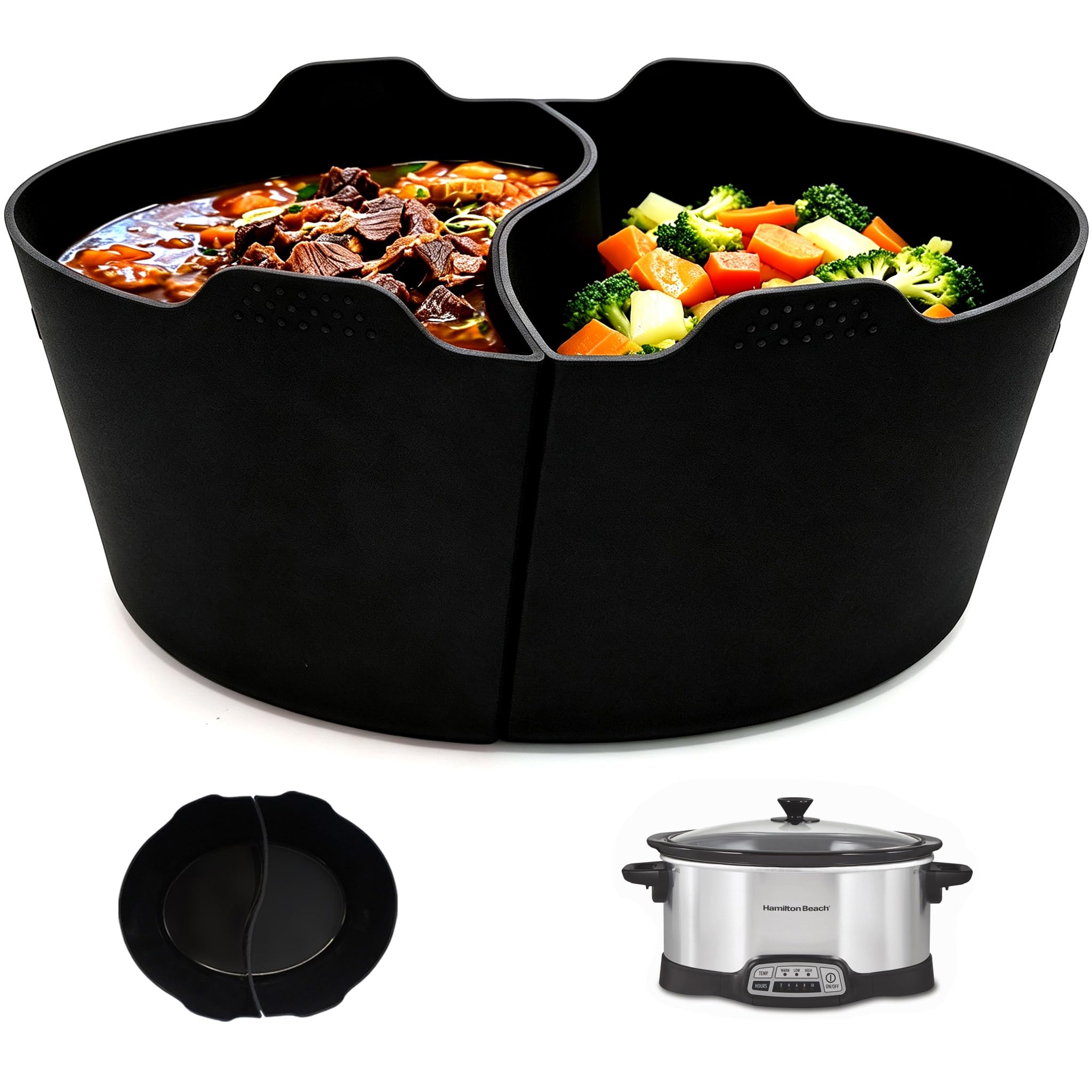 Magikichen Silicone Crock pot Liners,Slow Cooker Liners, 4 Quart Oval Reusable Crock pot Divider Insert,BPA-Free, Dishwasher Safe
