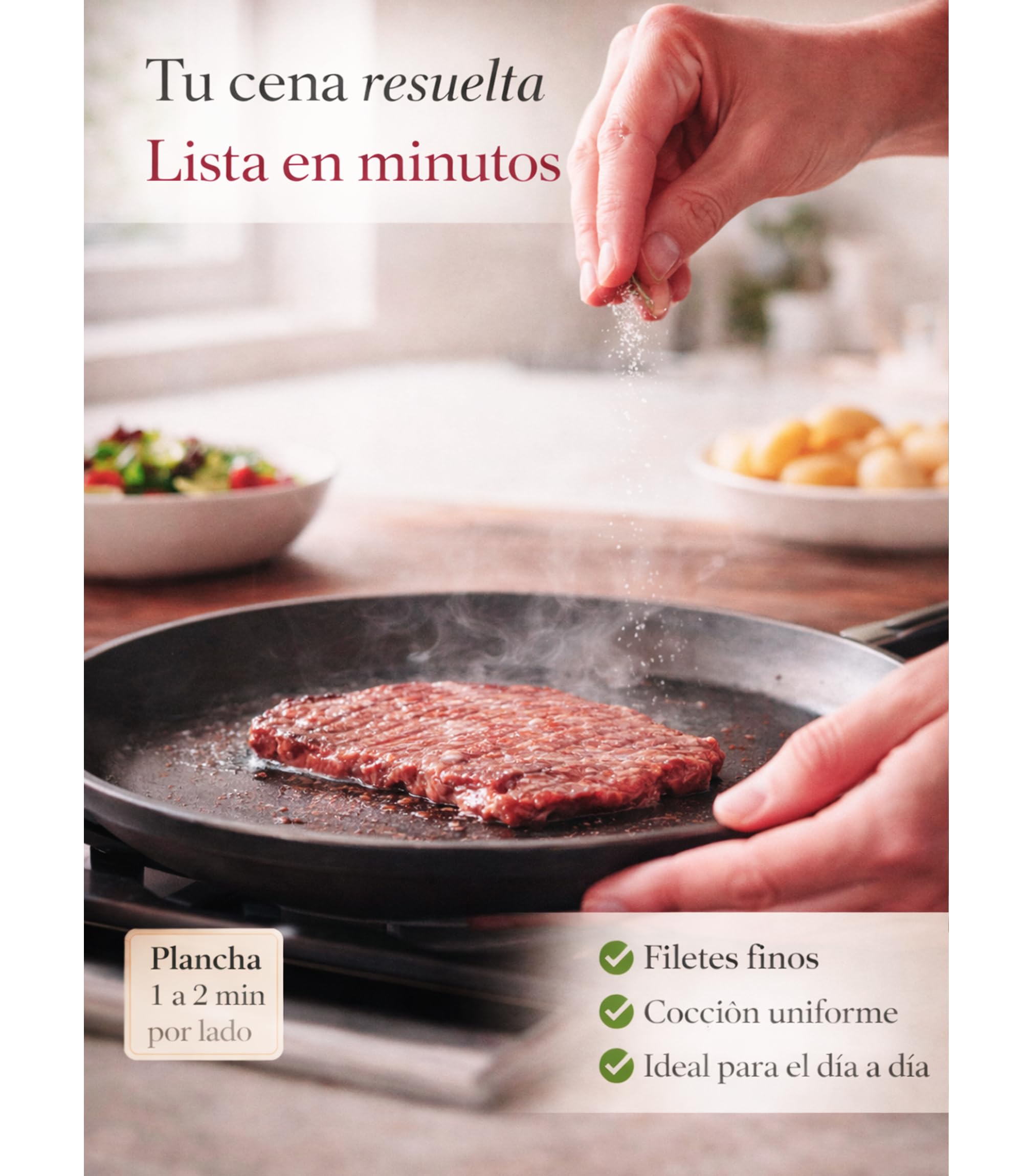 Filetes de Ternera Gallega IGP 1 kg Carne Fresca Magra Corte Tapa Babilla Cadera Fileteado a Mano Envasado al Vacio Envio Refrigerado 24h para Plancha y Empanar Deshuesada Origen Galicia Trazabilidad
