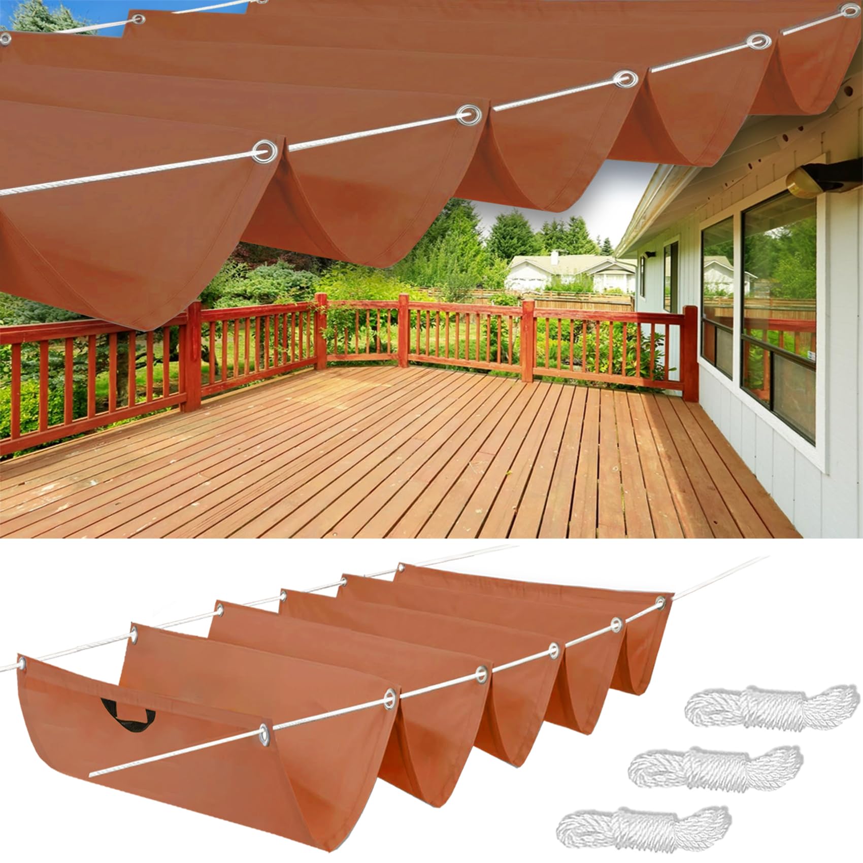 Voile solaire anti-UV et résistant à la pluie 0.7 x 4.5 m rouge rouille pour terrasse