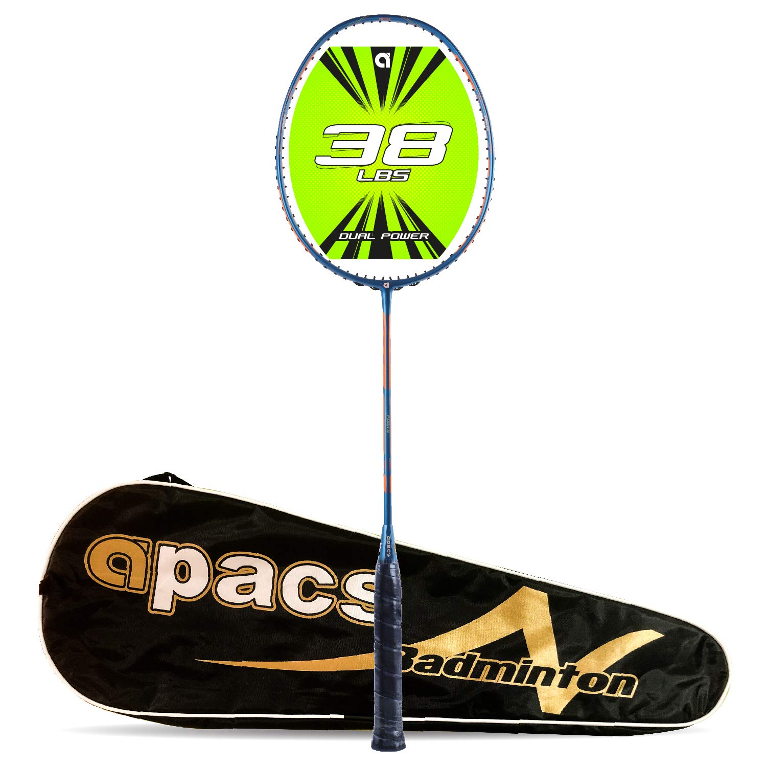 APACS Dual Power & Speed (Mega Tension - 38LBS) Unstrung Full Graphite Badminton Racquet with Full Racket Cover (Blue, Orange) (B08NVGHWZ9) Amazon Price History, Amazon Price Tracker