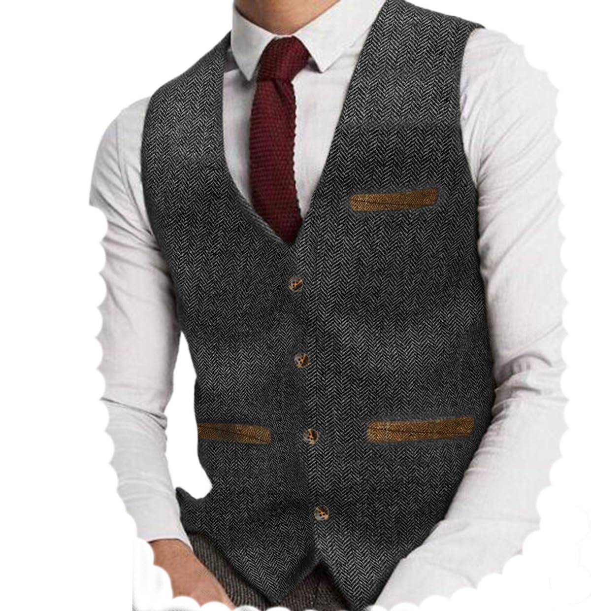 Yiaisafa Mens Hunting Vests Tweed Waistcoats Retro Herringbone Vintage Lined Wool Wedding Groomsman Lined Business S-3XL(Grey,XXXL)