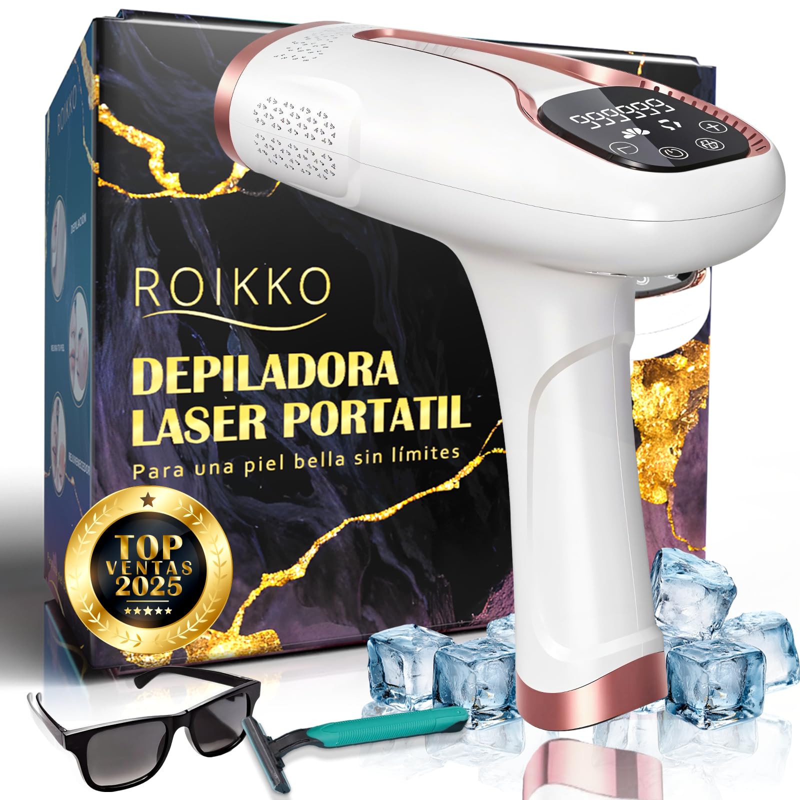 21J Depiladora Laser ROIKKO® PREMIUM Con Función De Refrigeración | Laser Depilacion 600NM-1200NM | Depiladora Luz Pulsada | Depiladora Laser Mujer | Maquina Laser Depilacion | Luz Pulsada Depilacion