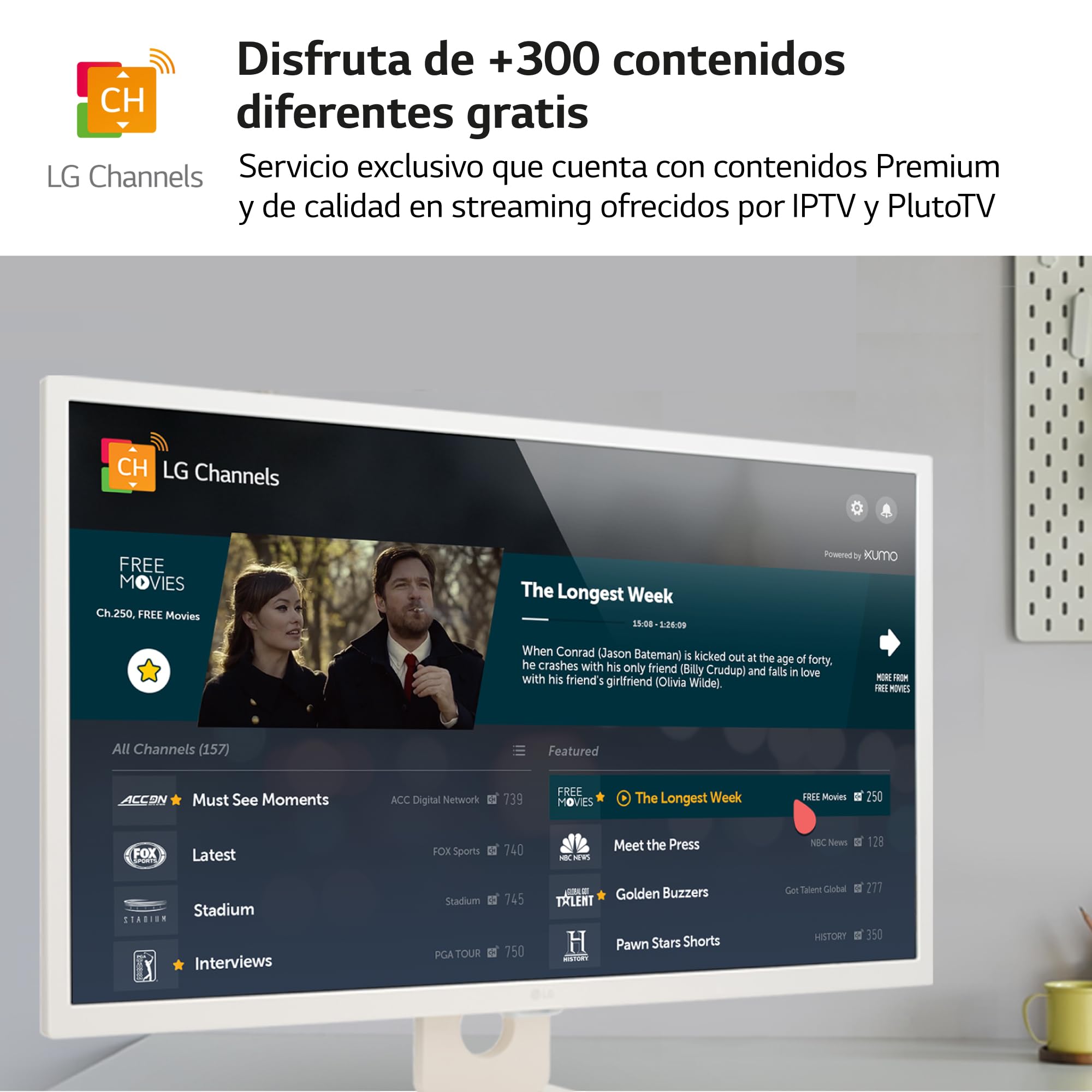 LG 32SR50F-W - Smart Monitor, 32", Pantalla IPS, 1920x1080, IPS, (16:9), webOS23, 250 nits, con Mando, Sin Cámara, Inclinación Ajustable, Blanco