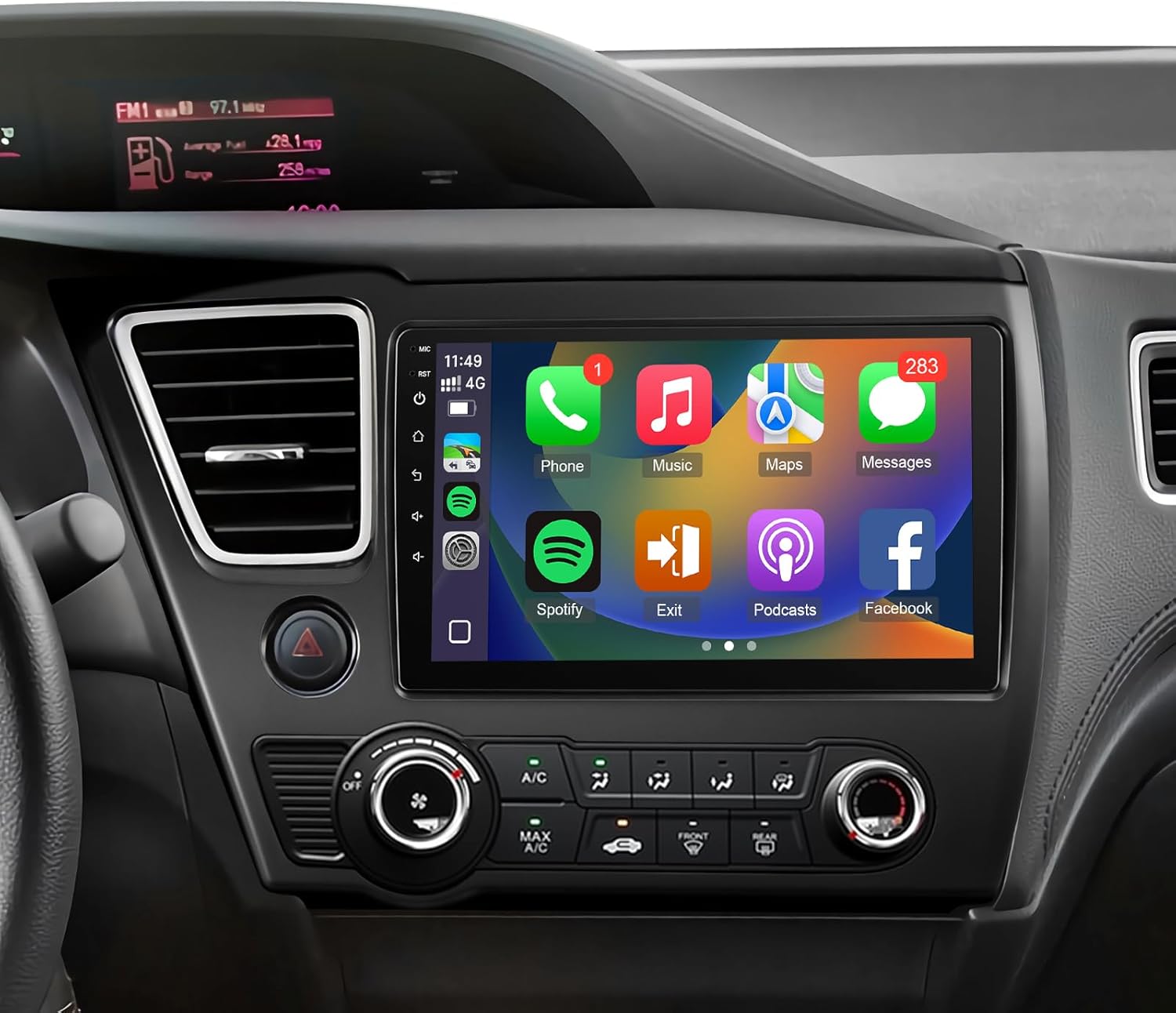 Naifay Android 12 Car Stereo for Honda Civic 2013-2017, 9inch IPS Touch Screen for Civic Head Unit, Carplay/Android Auto/Bluetooth/GPS/WiFi/Backup Camera/SWC+MIC(Fit Large Screen Non Knob)