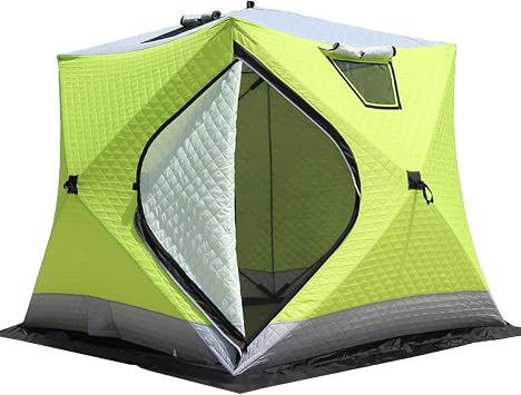 Upgraded Outdoor Ice Fishing Shelter for 2-3 People | Insulated Pop-Up Tent with Stove Jack, Windproof Winter Sauna Shanty, with Carry Bag & Ice Fishing Mat, 210D Fabric