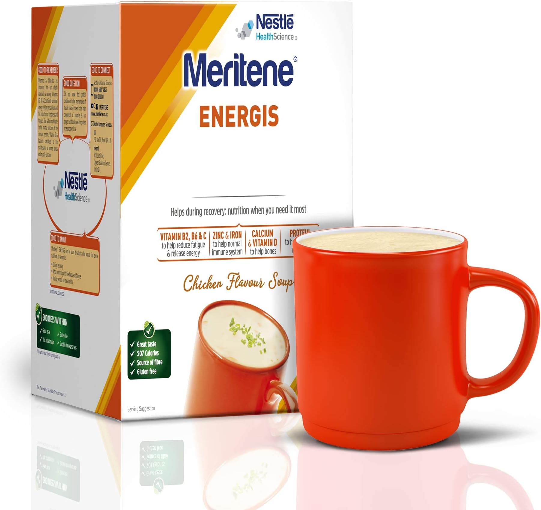 Meritene Energis Chicken Meal Replacement | 50g Powder Sachets, Pack of 10 | Nutritional Support Mix with Proteins and Minerals | With Vitamin D, B & K