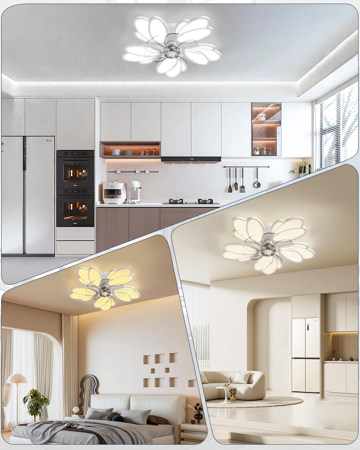Ventilatore da Soffitto con Luce e Telecomando, 6 Velocità del Vento Regolabile, 5 Pale Lampadario con Ventola 3000K 4500K 6500K, Plafoniera con Ventilatore per Camera da Letto Soggiorno