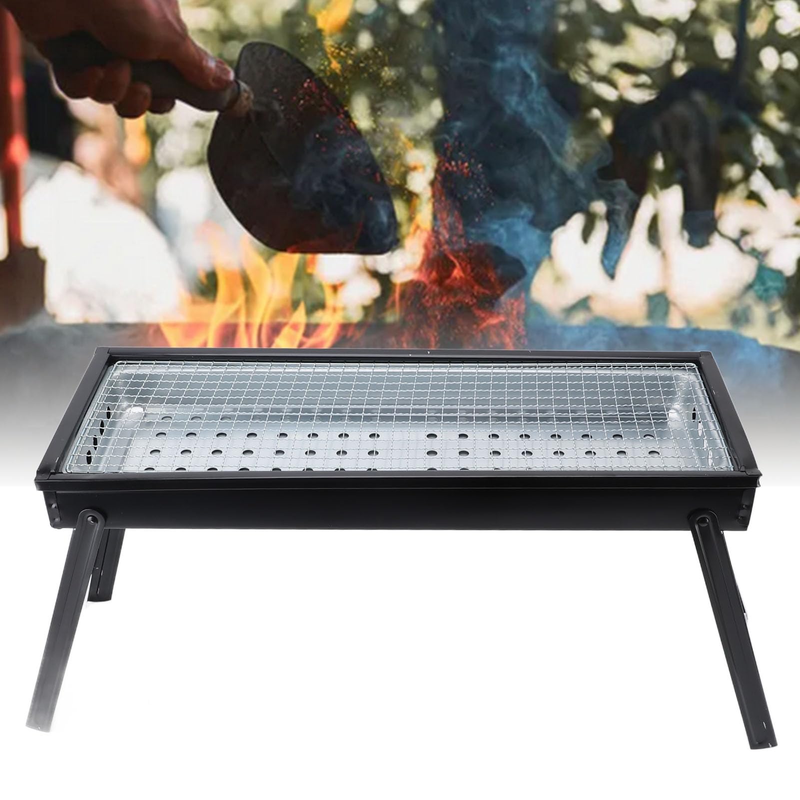 TOPINCN BBQ Grill Barbecue a Carbone Pieghevole Portatile Leggero e Compatto con Grande Rete per Griglia e più Prese D'aria per Picnic in Campeggio All'aperto