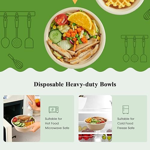 Miniatura 4 de ECOLipak Cuencos de papel de 12 onzas, paquete de 150 cuencos de papel compostables a granel, cuencos de sopa desechables resistentes para alimentos