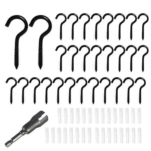 Wexecon 30 Pieces Stainless Steel Screw in Hooks for Hanging,Ceiling Hooks Cup Hook Screw for Hanging Christmas Lights LED Lights Outdoor Christmas Thanksgiving Decorations Indoor(Silver,1.57")