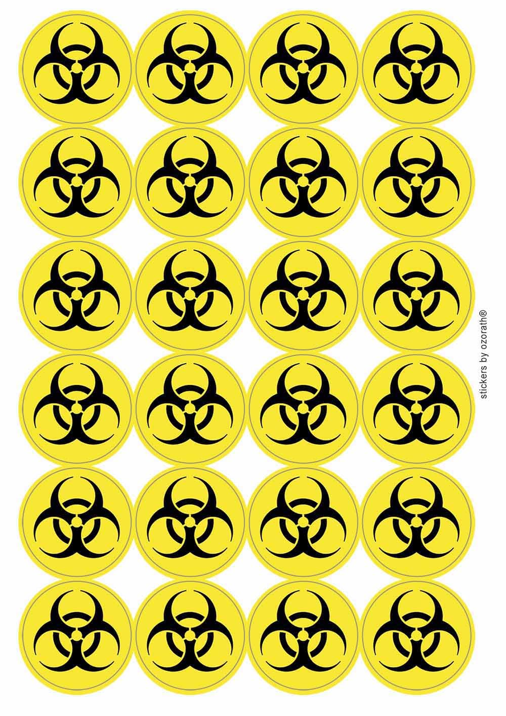 Ozorath Multicolor Biohazard Circular Matt Paper Stickers A4 Sheet Of 24 (Each Sticker Is 45Mm Diameter)