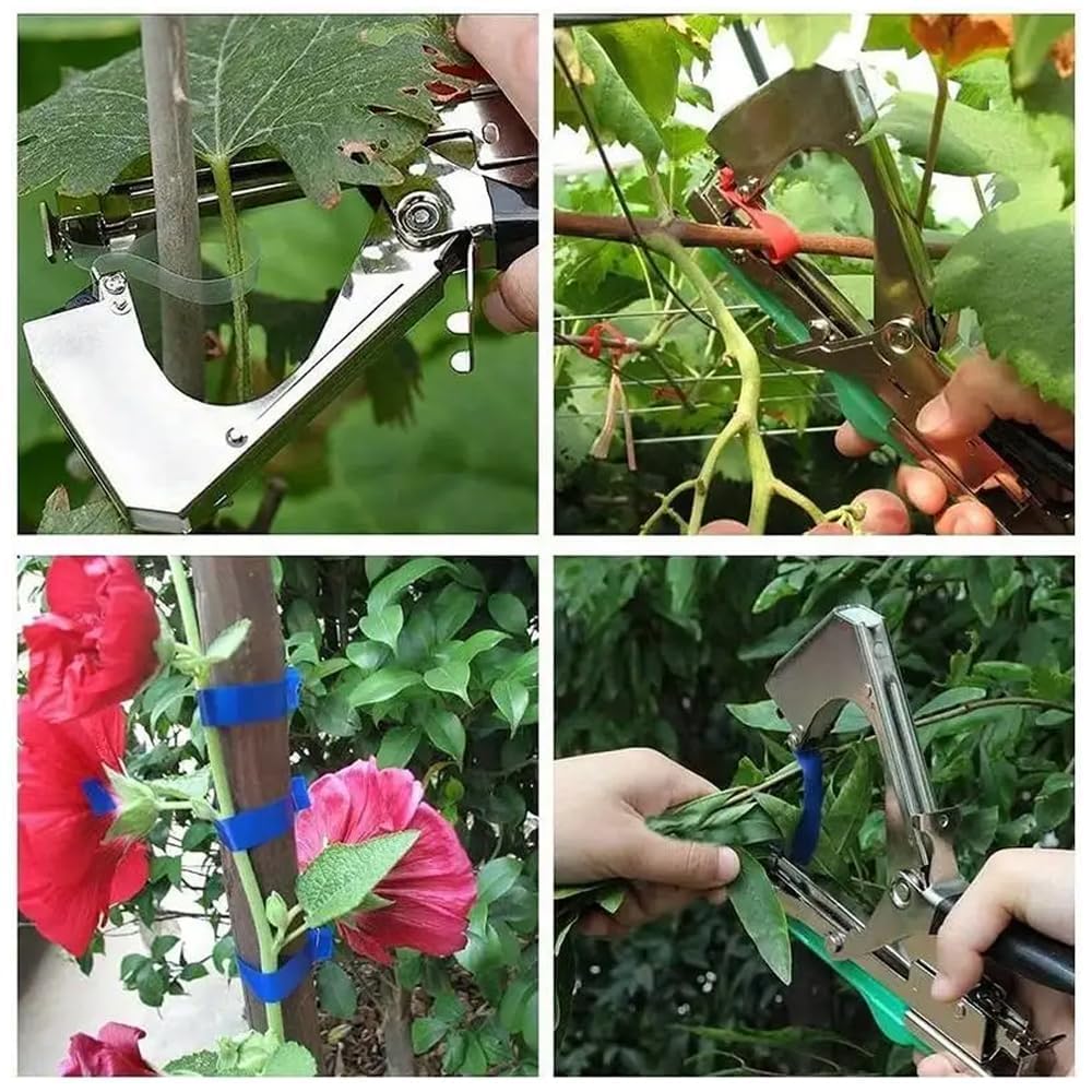 Miyake Máquina atadora de plantas, 30 rollos, 10000 grapas, cinta para plantas, cinta de jardín, tomates de uva, uva, vid, pepino, pimienta, accesorios de jardín para hacer jardinería rápida y fácil