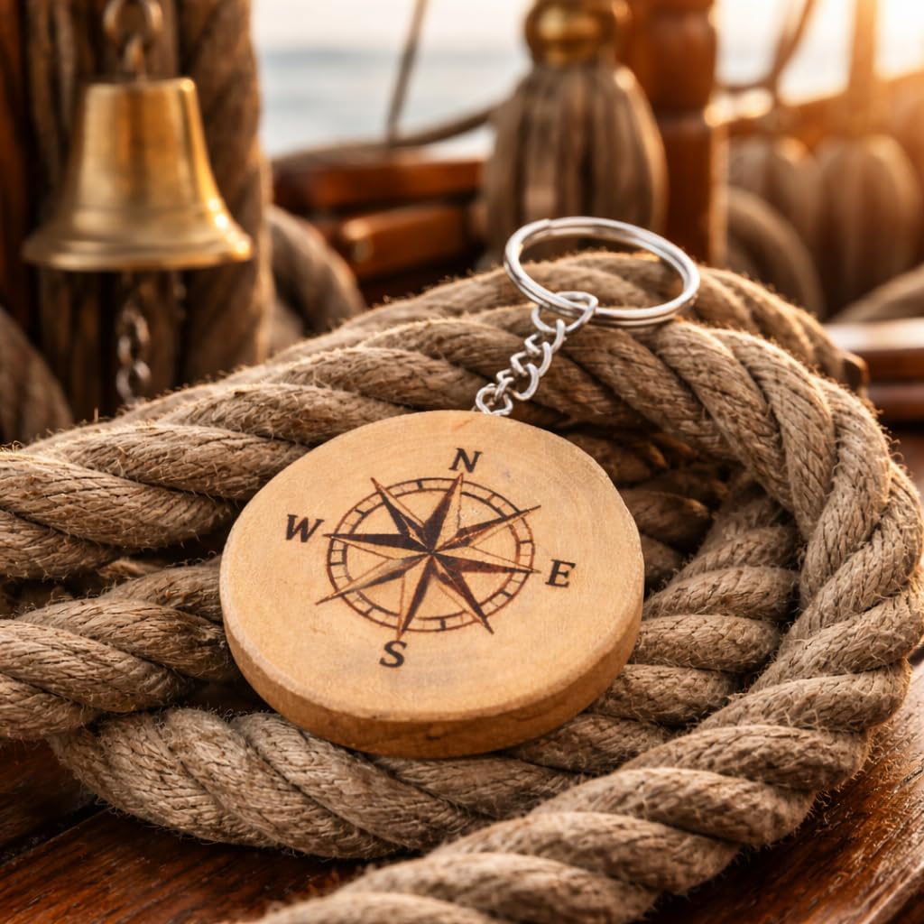 Promotech Llavero de madera con brújula grabado láser regalo viaje orientación aventura
