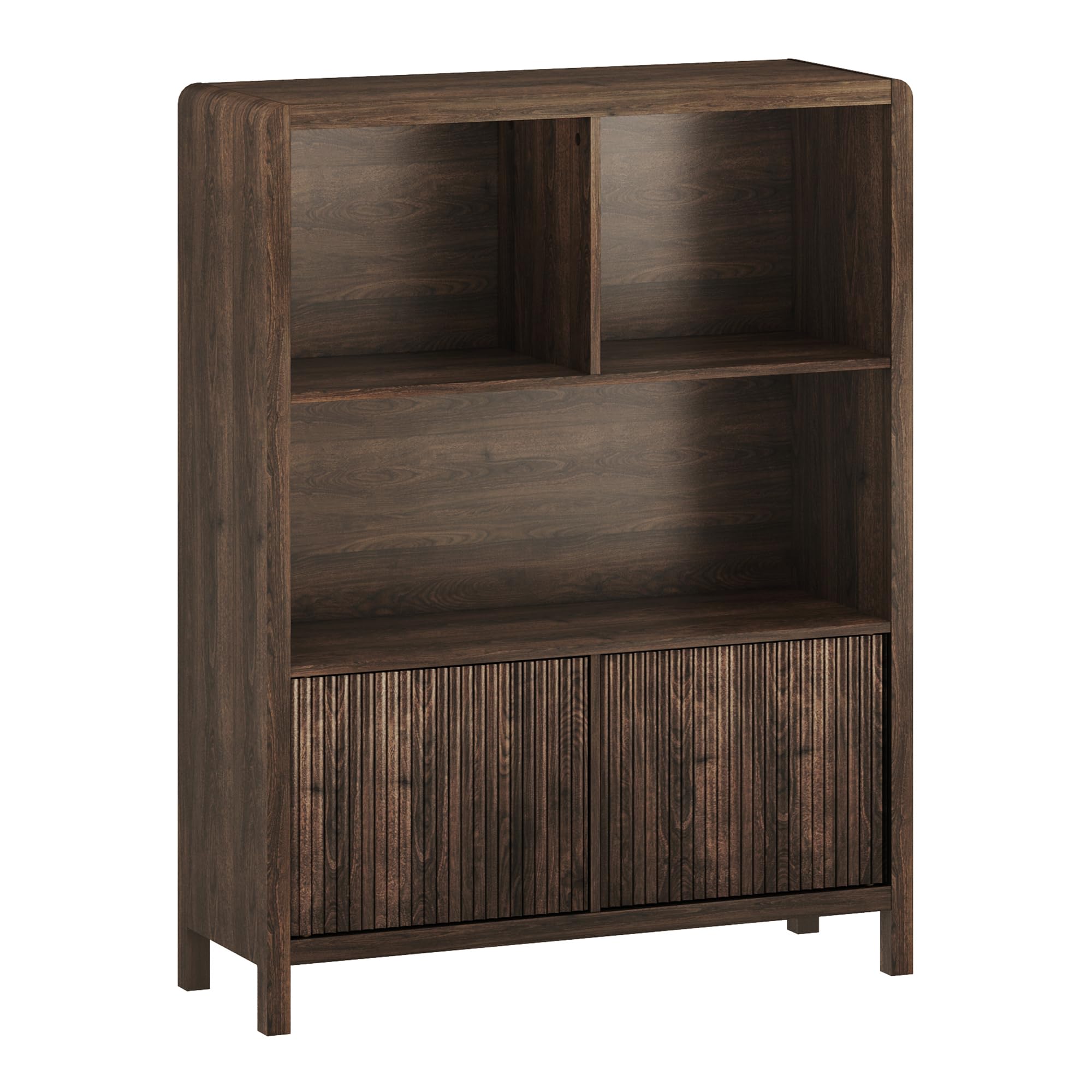 [en.casa] Highboard Lukkodso Kommode Sideboard 103 x 80 x 28 cm Mehrzweckschrank Wohnzimmerschrank mit 2 Türen und 5 Fächern Schrank für Wohnzimmer Walnussoptik