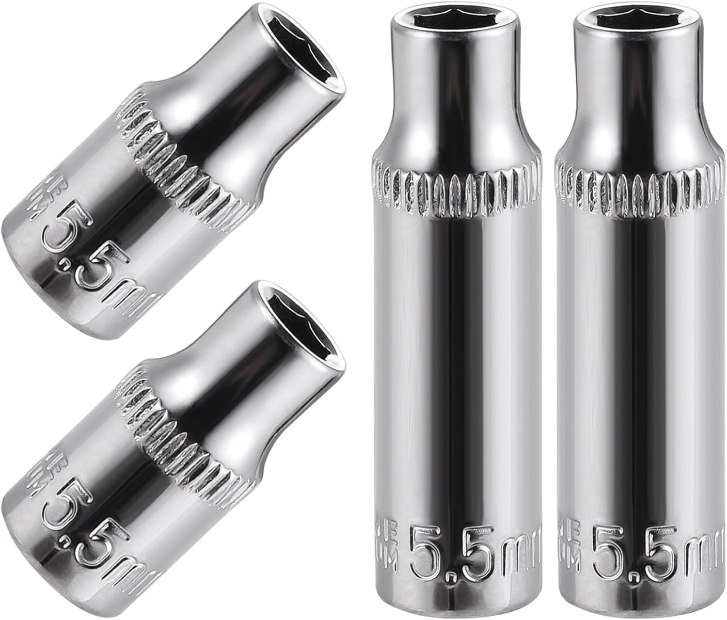 4-Piece 5.5mm Socket Set, 1/4-Inch Drive, 6-Point, Deep *2 & Shallow *2 Sockets, Corrosion Resistance, Compatible with Standard Ratchet Wrenches and Tools