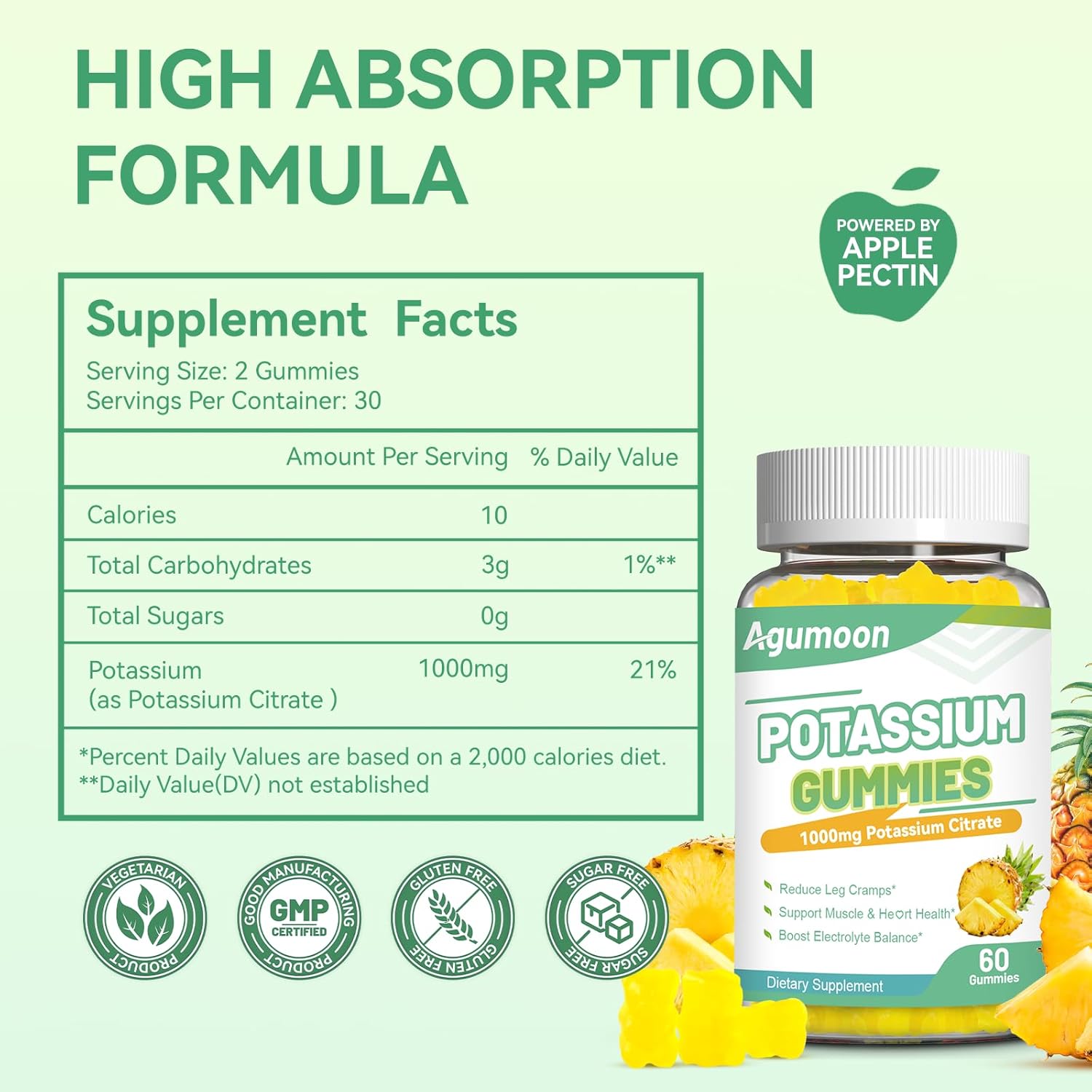 Potassium Gummies 1000mg, Potassium Citrate Gummies for Adults Women & Men, Chewable Potassium Supplement Support Leg Cramps & Muscle Health - Sugar Free, Vegan,60 Count - Image 2