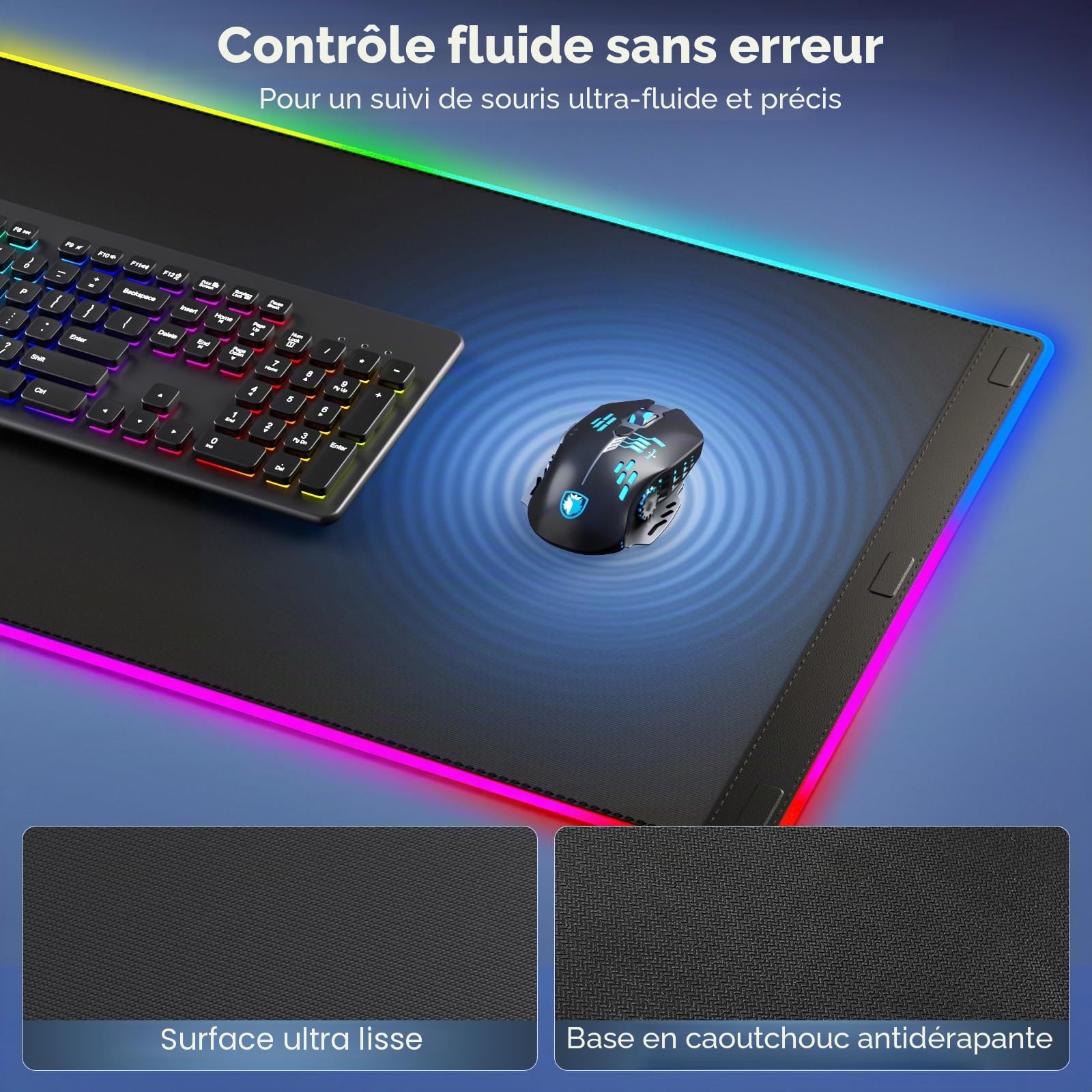 KDD Tapis de Souris avec Support Téléphone Pliable - Recharge sans Fil Rapide 15 W - sous-Main Gaming Surface Ultra-Lisse, Base Antidérapante