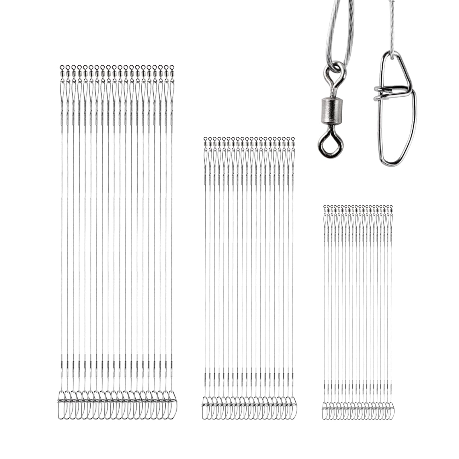 Líder de Pesca de Acero Inoxidable para Agua Dulce Plataformas Líderes de Pesca en Agua Salada Fortaleza Línea líder de Alambre a Presión para Señuelos Níquel Blanco 60pcs