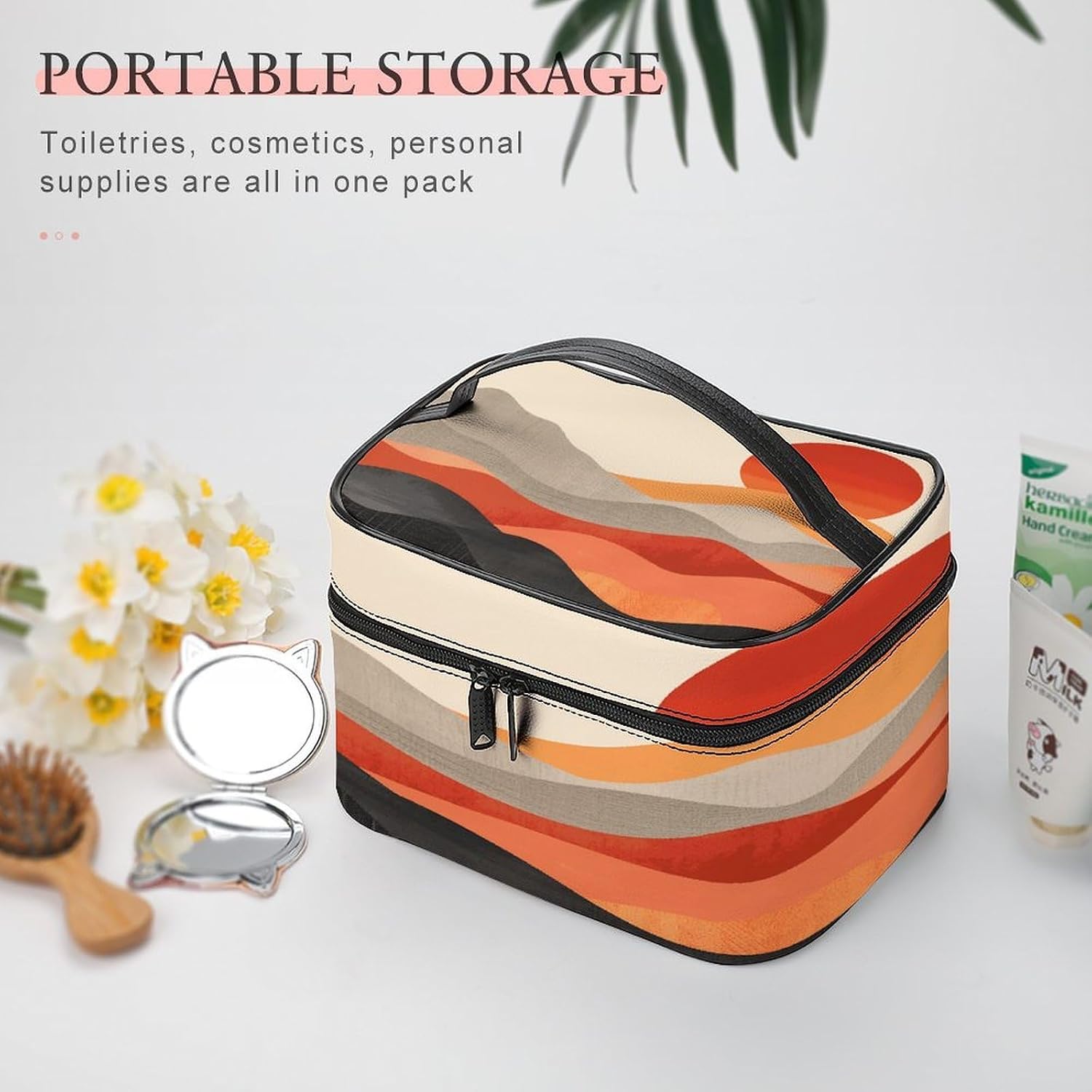 Retro Images Travel Makeup Bags Large Capacity Cosmetic Bag for Women Portable Makeup Artist Organizer Bags Waterproof Make Up Bag Lightweight Hand-held Makeup Case image 5