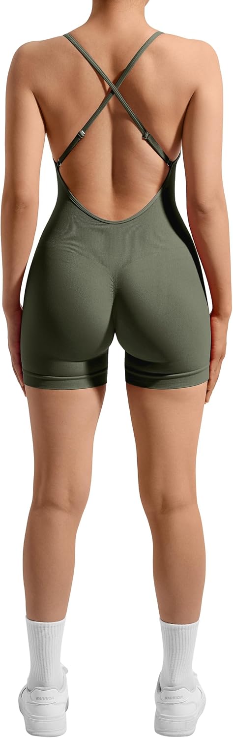 MOOSLOVER Women Strappy Backless Jumpsuits Tummy Control Bodycon Yoga Romper One Piece Workout Jumpsuit Shorts - Image 5