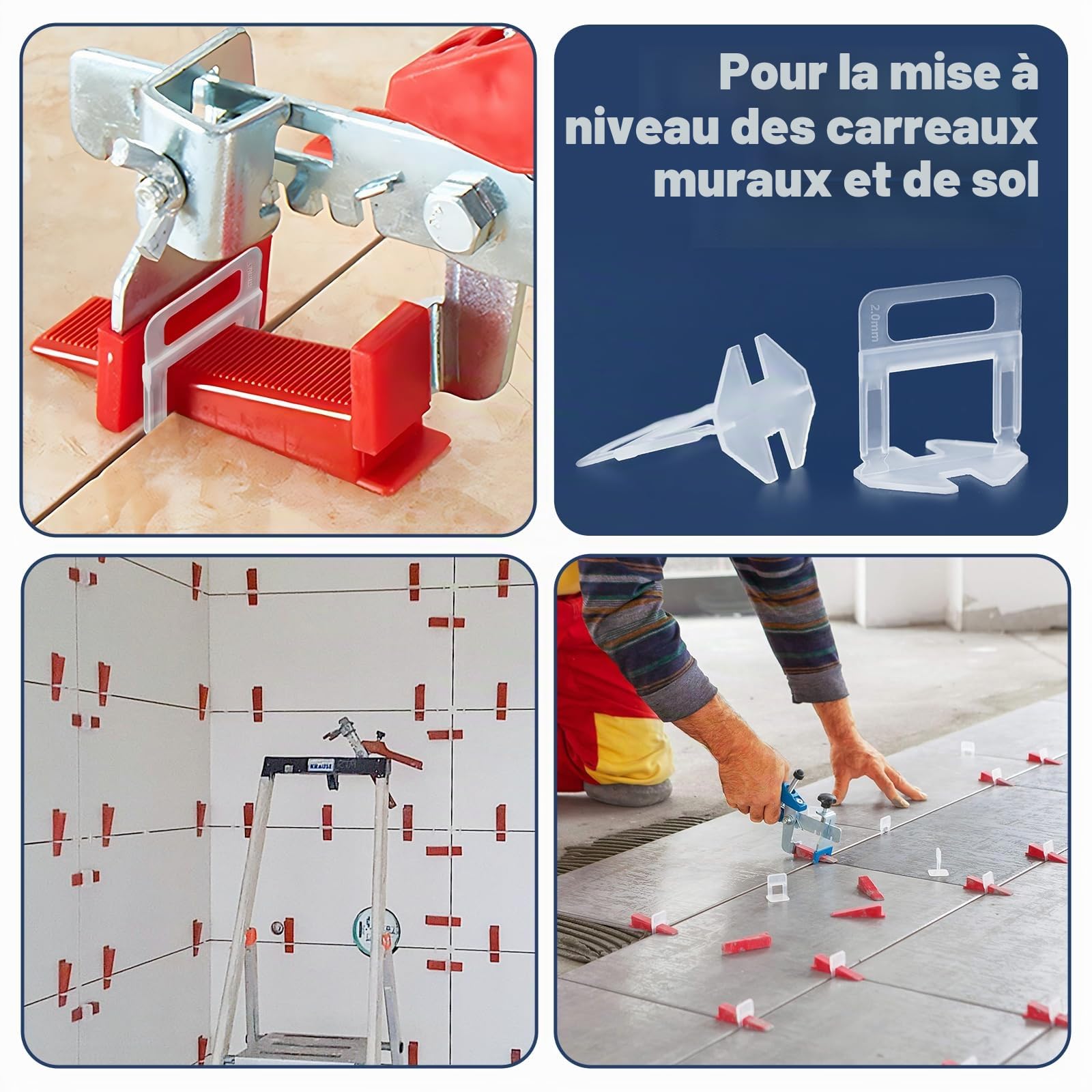 1000 Pièces Croisillon Autonivelant 2mm Joint Carrelage, kit Système de Nivellement de Carrelage Croisillon Carrelage Autonivelant, Languettes de Nivellement pour Pose de Carreaux de Sol Mur