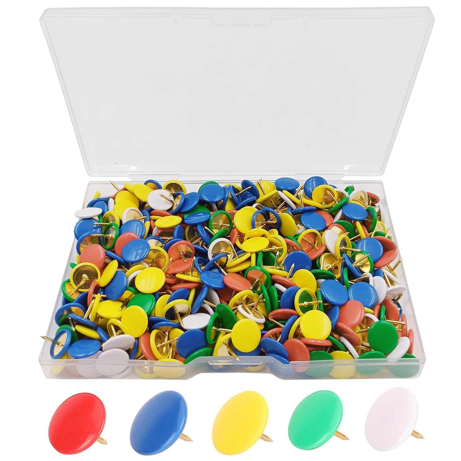 500PCS Colorful Push Pins, Plastic Head Steel Needle Decorative Drawing Map Thumb Tacks with Storage Box for Cork Bulletin Board Photo Wall Home Office DIY Craft Projects,5 Colors
