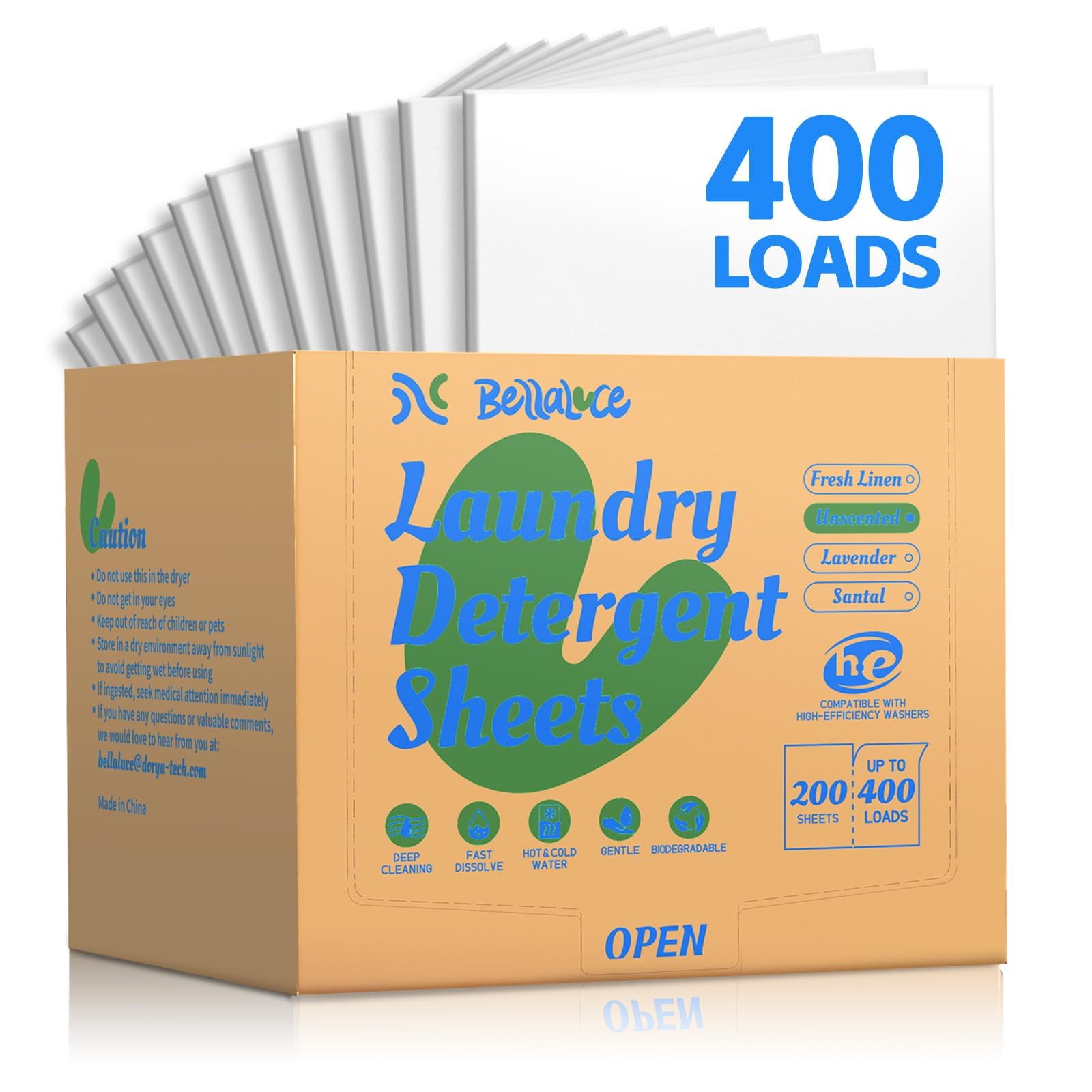 Laundry Detergent Sheets - 400 Loads Unscented Gentle on Skin, Laundry Sheets for Dorm,College,Home, Hotel,Apartment,Camping,Ruise,Road Trip,Small Space, Family School Travel Essentials
