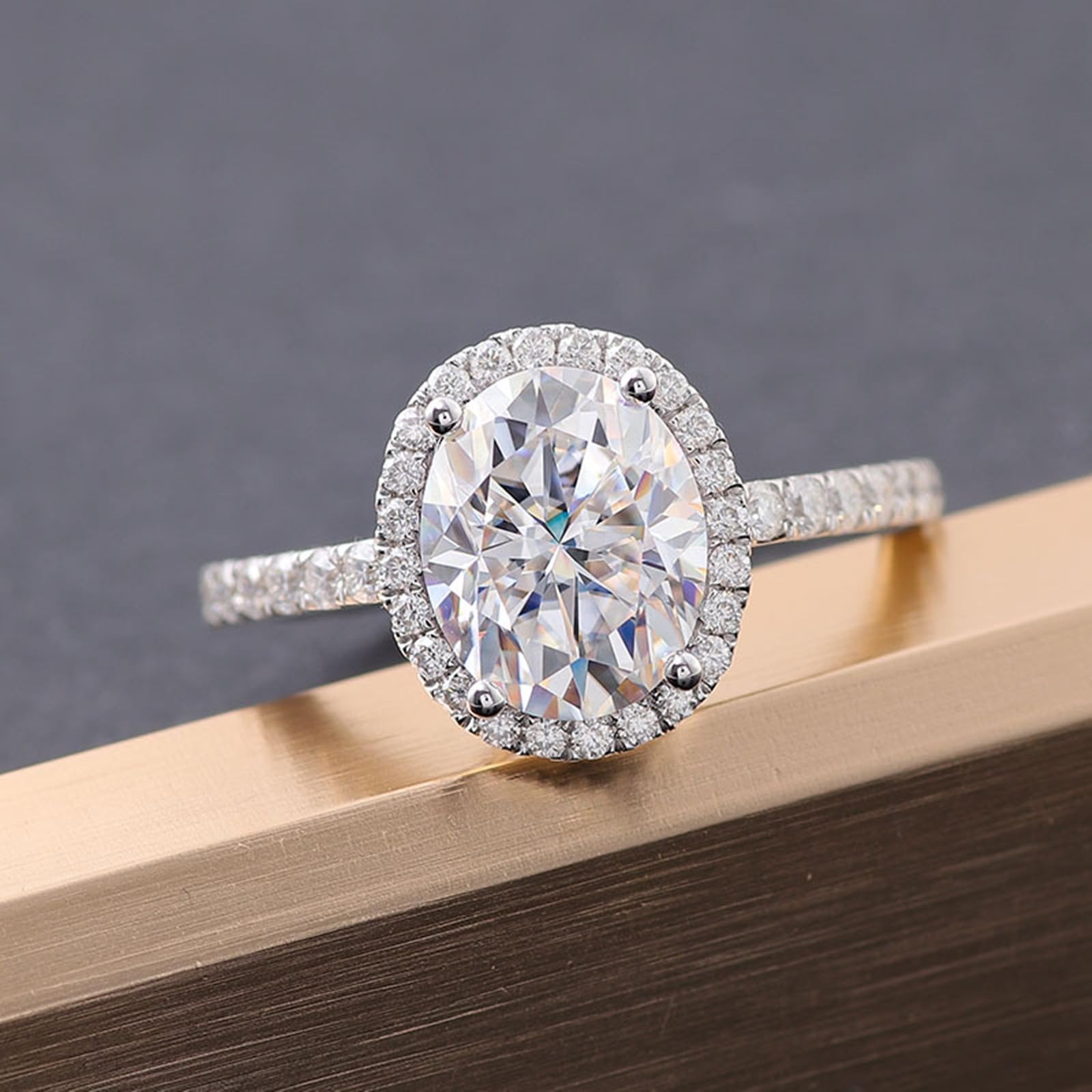 Anillo de oro blanco para mujer 375/585/750, anillo de compromiso de 9 K/14 K/18 K, oro auténtico Halo, anillos de boda, anillos de boda grabados con Moissanite D Color VVS1 para mujeres
