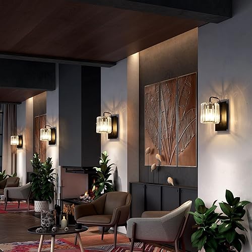 Miniatura 5 de Grneric - Apliques de pared de cristal, lámparas de pared negras, lámparas de pared para dormitorio con pantalla de vidrio, apliques modernos para