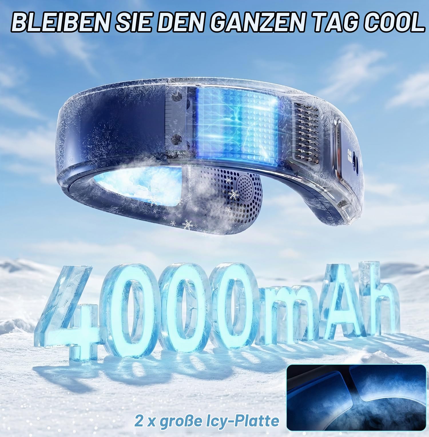 Nackenventilator Klimaanlage mit Kühlung, Tragbarer Hals Ventilator Zum Umhängen mit 2 Halbleiter-Eiskühlplatten, 4000mAh Wiederaufladbar, Neck Fan Nackenkühler Geschenke für Außen Reise Büro Frauen