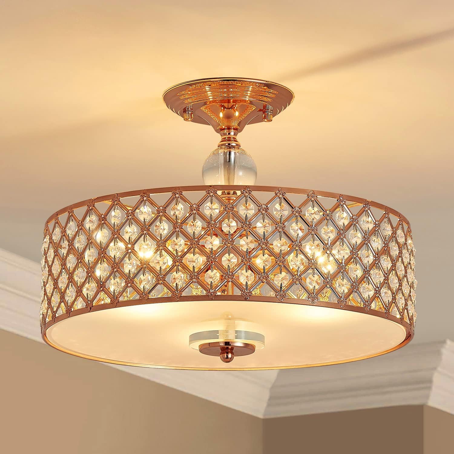 Saint Mossi Moderna Lampada Da Soffitto Lampada Da Soffitto In Cristallo Misto Oro Rosa Metallo Paralume Lampada Per Soggiorno Lampada Per Camera Da Letto Illuminazione Per Interni Diametro 40cm