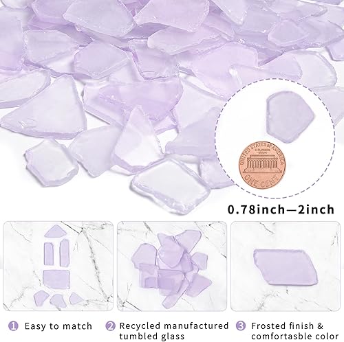 Miniatura 3 de Vaso de mar versátil para manualidades, piezas de vidrio marino teñido esmerilado morado de 16 onzas para bricolaje, relleno de jarrón, suministros