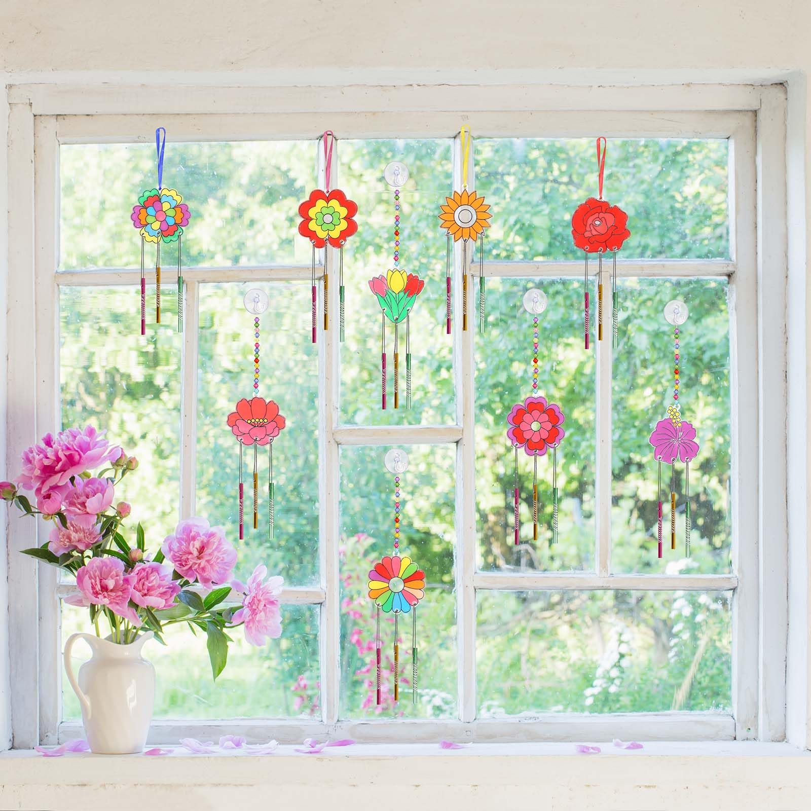TGFIX 9pcs Carillons DIY pour Enfant, Kit Carillon à Fabriquer Carillon de Fleur, Printemps à Peindre Loisir Créatif Fille Décoration Activité Manuelle Festa Paquets Anniversaire (spray sans cuisso