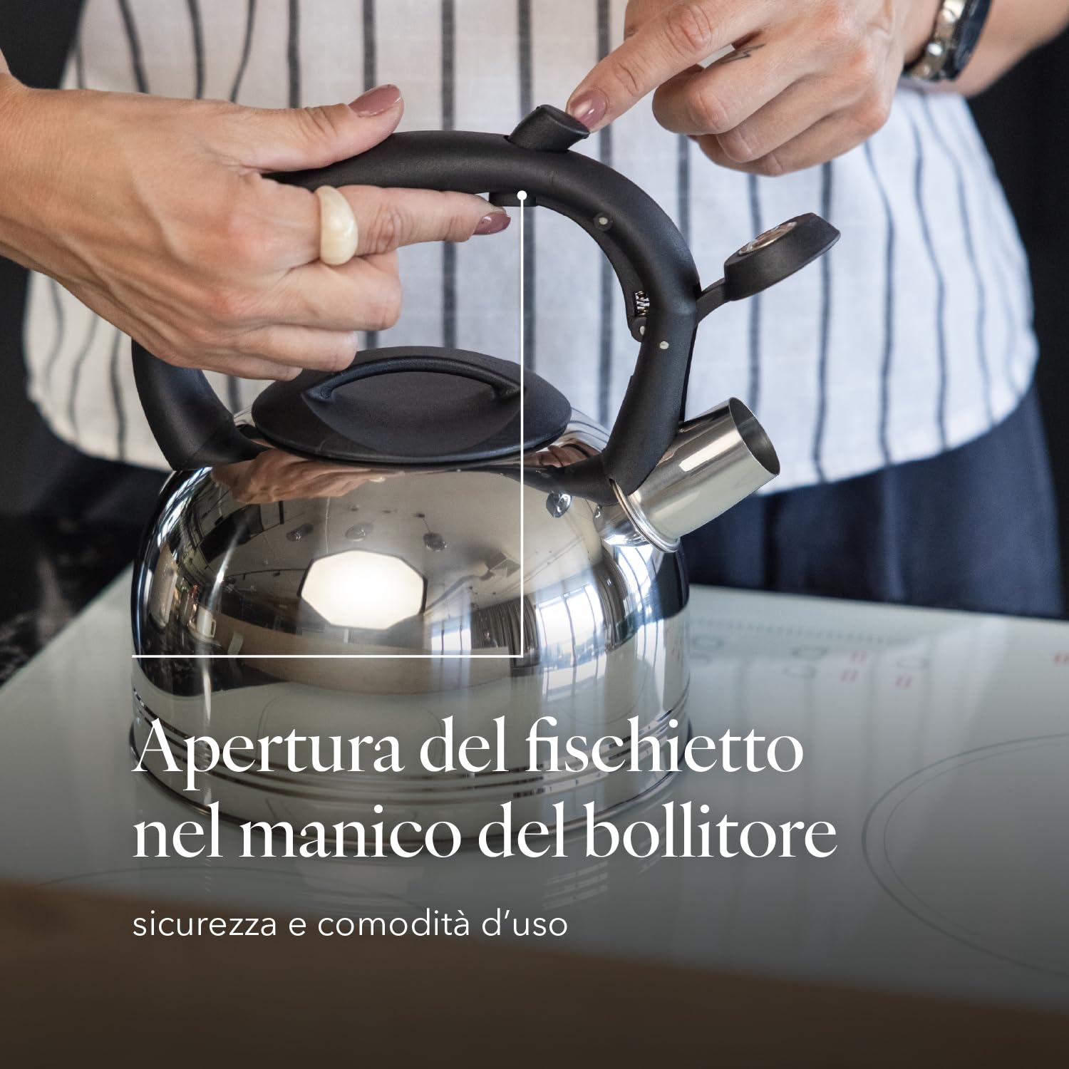 FLORINA Bollitore Acqua (1,9 l) I Bollitore per Tè in Acciaio Inox ANTER I Bollitore con Fischio Automatico I Manico in Bakelite I Teiera Induzione I Adatto a Tutti i Tipi di Fornello I Argento