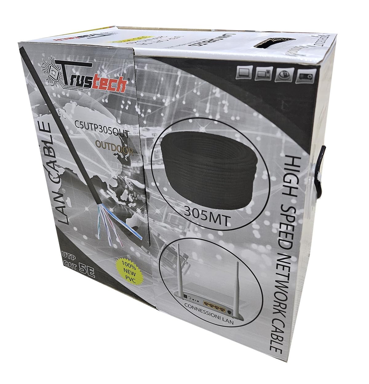 TRUSTECH Matassa Cavo Lan Utp Cat. 5E 305M 1/0.50CCA 4P PVC C5UTP305OUT