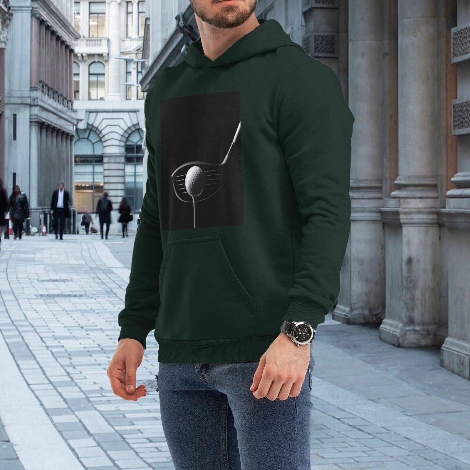 ALLiYa Golf Fitness męska bluza z kapturem dla dorosłych wygodna z długim rękawem na co dzień z kieszenią do codziennego noszenia