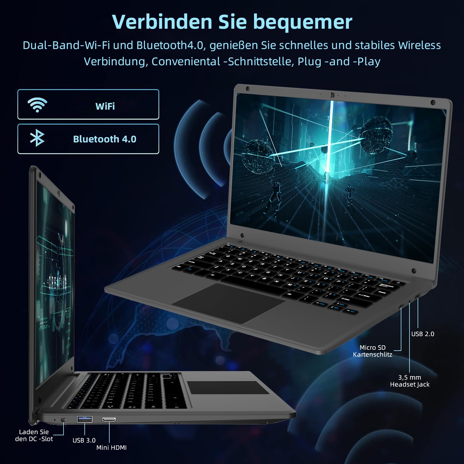 Ordinateur Portable Double écran 14,1 Pouces Tactile FHD - Processeur Intel N100 12e Gén, 16 Go RAM, 1 To SSD - Portable 2-en-1 Léger - 9